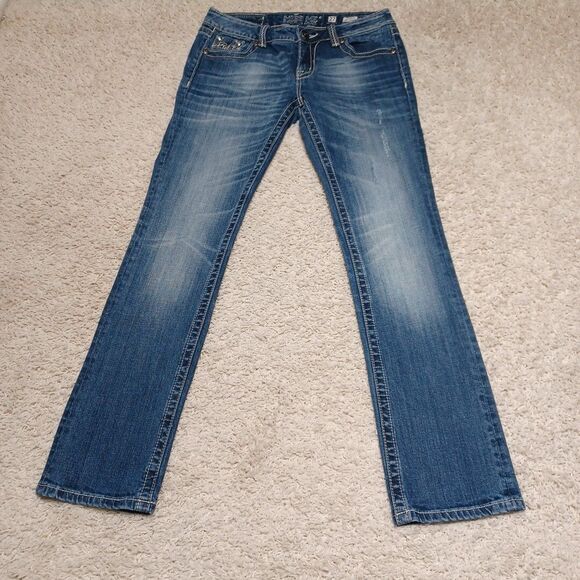 Miss Me Jeans Size 27 Women Bootcut Denim Blue Easy Straight Low Rise Bling Prep - Picture 8 of 13